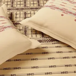 Spaces Beige Cotton Geometric 144 TC Single Bedsheet with 1 Pillow Cover image 4