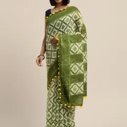 Vaamsi Green & White Printed Saree With Unstitched Blouse-image-2