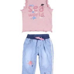 Gini & Jony Kids Pink & Blue Striped Top with  Pants-picture-22