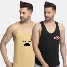 Friskers Multi Cotton Slim Fit Printed Gym Vest - Pack of 2-picture-13
