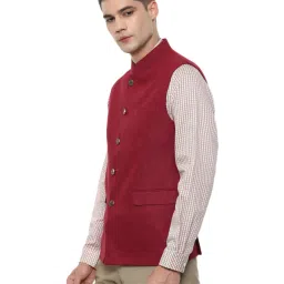 Van Heusen Maroon Slim Fit Self Pattern Nehru Jacket image 3