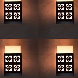 Gojeeva Black 4 Pieces Wood Square Shaped Textured Contemporary Wall Lamp-picture-31