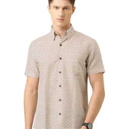 Burnt Umber Beige Cotton Regular Fit Printed Shirt image 1
