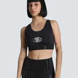 Puma Black Slim Fit Printed Sports Bra-image-2