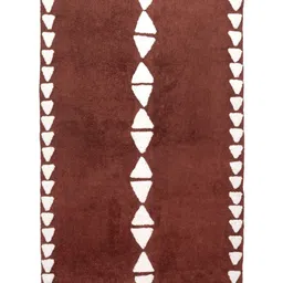 THEGASBH Maroon & White Geometric Cotton Shaggy Carpet image 3