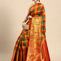 Silk Land Checked Zari Kanjeevaram Saree-image-84