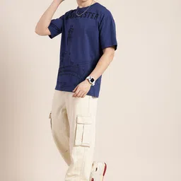 HERE&NOW Pure Cotton Graphic Printed Drop-Shoulder Sleeves T-shirt image 5