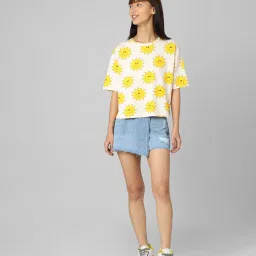 Only Yellow & Baby Pink Cotton Printed T-Shirt image 4