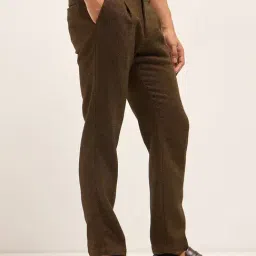 The Bear House Brown Regular Fit Textured Trousers image 3