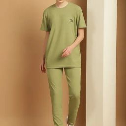 Vimal Jonney Olive Green T-Shirt & Track Pants Set-picture-0