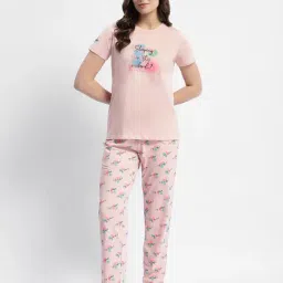 MADAME M Secret Peach Cotton Graphic Print T-Shirt With Pyjamas-image-33