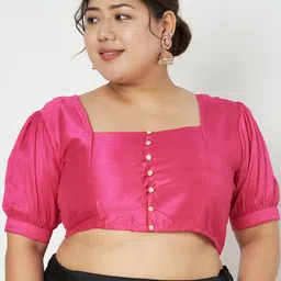studio rasa Women Plus Size Puff Sleeve Sheen Crop Top-image-30
