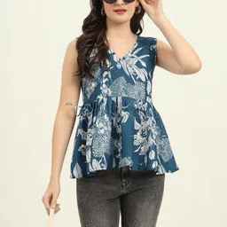 BANJANAN Floral Print Shirt Style Crop Top-picture-47