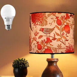 Decorcity White Printed Wooden Traditional Cylindrical Shaped Table Lamp with Bulb-picture-31