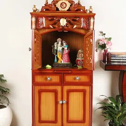 DZYN Furnitures Brown Wooden Pooja MandapWithDoor-picture-13