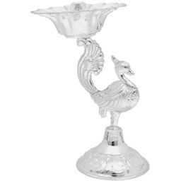 Sri Jagdamba Pearls Peacock 0.8 Silver Diya Stand-picture-0