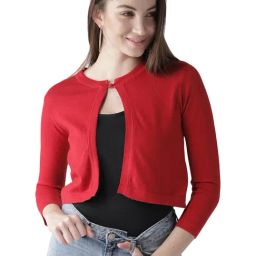 Style Quotient Women Solid Red Cotton Smart Casual Crop Shrug-picture-16