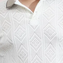 Instafab Plus Plus Size Geometric Self Design Polo Collar Cotton T-shirt image 3