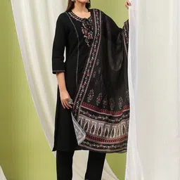 Nayam By Lakshita Women Floral Embroidered Thread Work Kurta with Palazzo & Dupatta image 2
