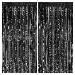 Bubble Trouble Metallic Foil Solid Fringe Curtains Pack of 2 - Black-picture-13