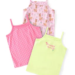Babyhug 100% Cotton Knit Sleeveless Slips with Polka Dot Deer & Text Print Pack of 3 - Multicolour-picture-24