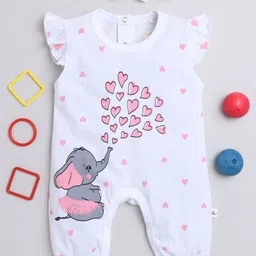 BUMZEE Frill Sleeves Heart & Baby Elephant Printed Romper With Headband - White-image-87