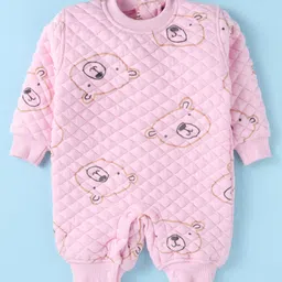 Little Kangaroos Knitted Full Sleeves Romper With Bear Print- Pink-picture-23