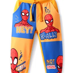 Babyhug Marvel Terry Knit Full Length LoungePants With Spider Man Graphic - Blue &Yellow-picture-24