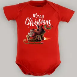 FFlirtygo Christmas Theme Cotton Half Sleeves Merry Christmas With Ride Printed Onesie - Red-picture-16