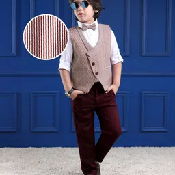 Mark & Mia Cotton Woven Full Sleeves Striped 3 Piece Party Suit With Bow - Maroon & White-image-80