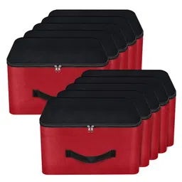 Storite 10 Pack Nylon Underbed Moisture Proof Wardrobe Organizer Storage Bag for Clothes With Zipper Closure and Handle Square -(Red & Black,-picture-10