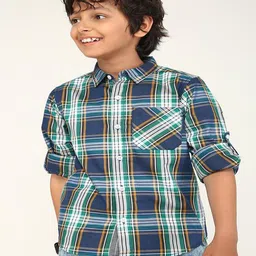 Bonkids 100% Cotton Woven Full Sleeves Checked Shirt - Blue-picture-18