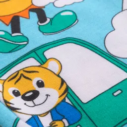 Babyhug Cotton Knit Full Length Lounge Pants With Animals & Vehicles Print - Light Blue image 3