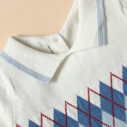 ToffyHouse Cotton Knit Half Sleeves Romper With Design - Light Blue & White image 3