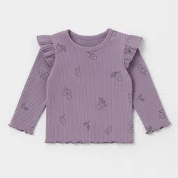 Mi Arcus Cotton Elastane Knit Full Sleeves Acorn Printed Ribbed Coordinating Top & Leggings Set - Mauve image 4