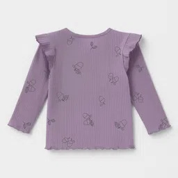 Mi Arcus Cotton Elastane Knit Full Sleeves Acorn Printed Ribbed Coordinating Top & Leggings Set - Mauve image 5