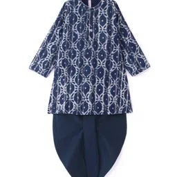 Babyhug Full Sleeves Lurex Printed Kurta Dhoti Set - Navy Blue image 5