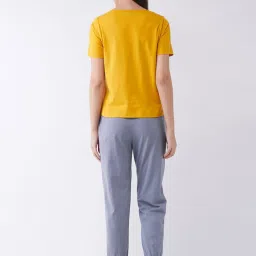 Miss Chase Yellow & Gray Cotton Printed T-Shirt Pyjama Set image 2