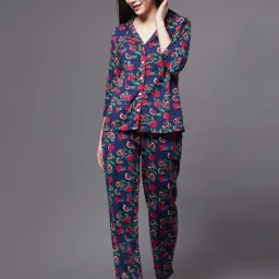 Miss Chase Blue Cotton Printed Shirt Pyjama Set image 1