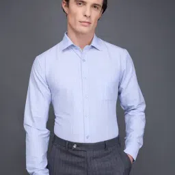 Daniel Hechter Blue Cotton Blend Slim Fit Stripes Formal Shirt-picture-13