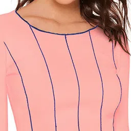 SHOPONBIT Women Vertical Striped Round Neck Crop Top image 2