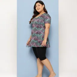 Aarika Turquoise Nylon Printed Short Sleeves Swimsuit With Goggles image 3