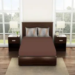 Spaces Geostance Solid Brown 144 TC Cotton Double Bed Sheet with 2 Pillow Covers-image-28