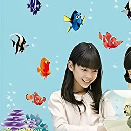 INDIAN ROYALS Blue & Pink Under Sea Shark Fish 3D Cartoon Printed Wall Stickers-picture-5