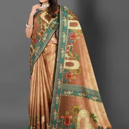 Saree Mall Brown Printed Sarees With Unstitched Blouse-picture-14