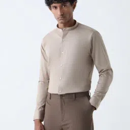 WES Formals by Westside Taupe Solid Ultra-Slim Fit Shirt-image-42