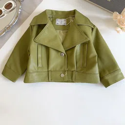 YK Girls Lapel Collar Crop Leather Jacket-picture-36