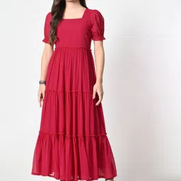OTIRA Women Puff Sleeve Fit-Flare Maxi Dress-picture-39