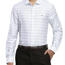 Tommy Hilfiger White Cotton Slim Fit Striped Shirt-image-15