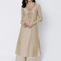 Vishudh Women Beige Printed Straight Kurta-image-4